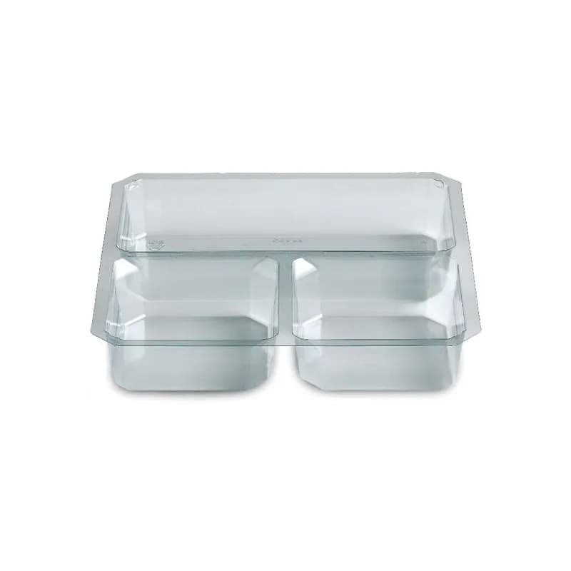 Fresh 'n Clear® GoCube® Take-Out Container Insert Tray 7.13X7.13X1.23 IN 3 Compartment PET Clear Square 400/Case