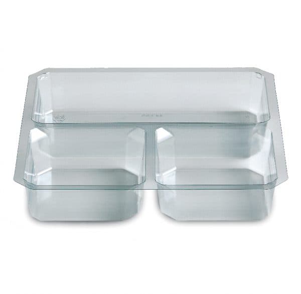 Fresh 'n Clear® GoCube® Take-Out Container Insert Tray 7.13X7.13X1.23 IN 3 Compartment PET Clear Square 400/Case