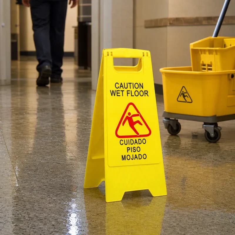 Wet Floor Caution Sign Yellow Plastic Multilingual 1/Each