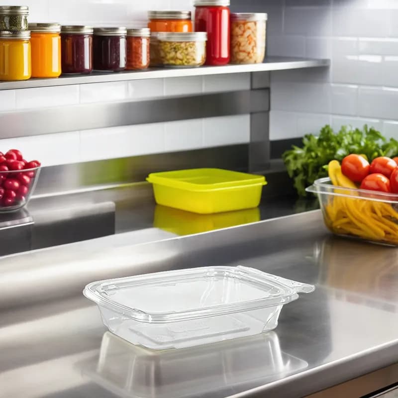 Fresh N' Sealed® Deli Container Hinged With Flat Lid 12 OZ PET Clear Rectangle 300/Case