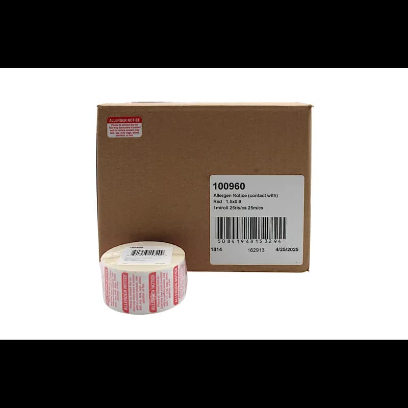 Allergen Notice Deli Label 1.5X0.9 IN Red Paper 1000 Count/Roll 25 Rolls/Case 25000 Count/Case