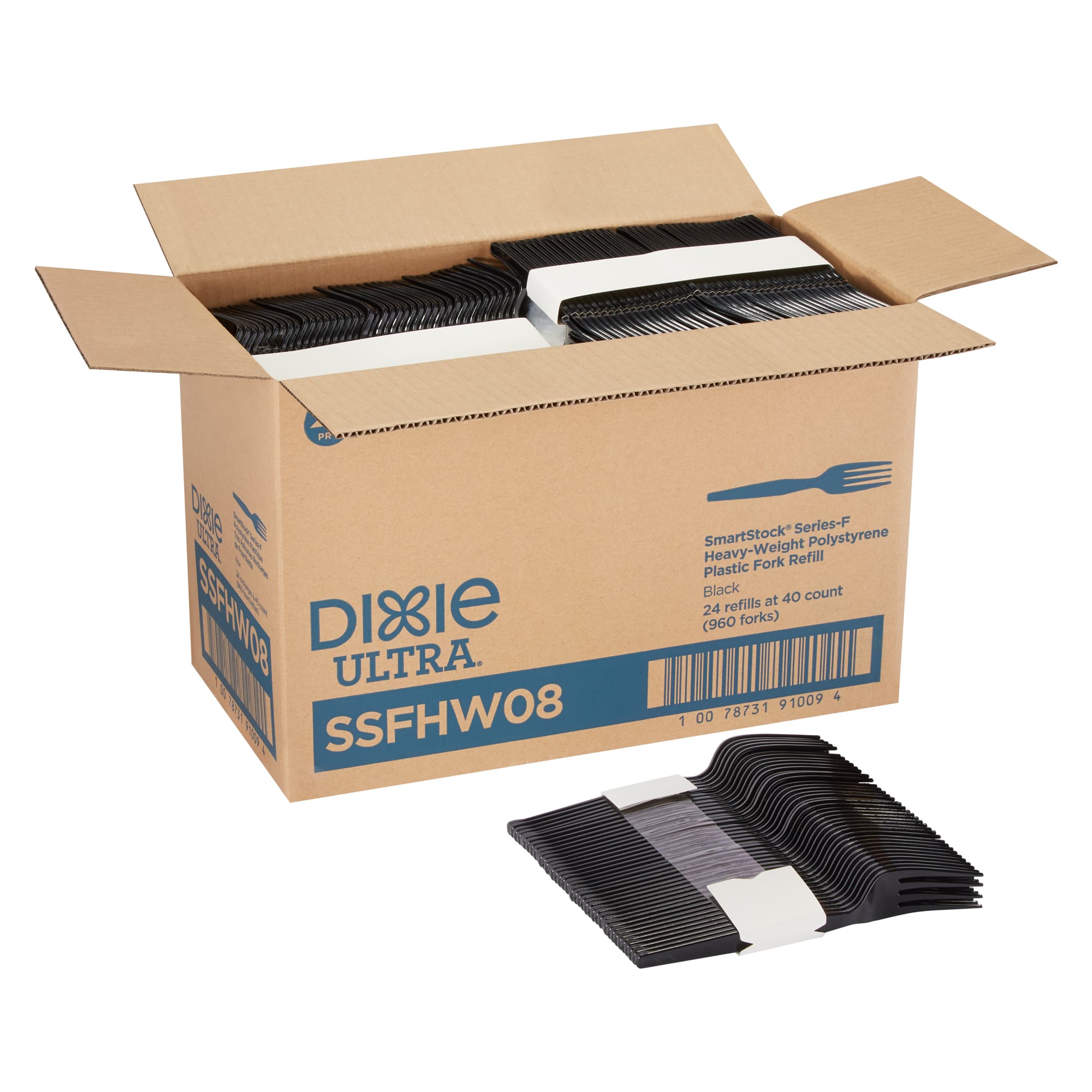 Dixie® Ultra SmartStock® Series-F Fork PS Black Heavyweight Refill 40 Count/Pack 24 Packs/Case 960 Count/Case