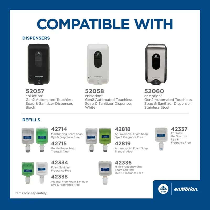 enMotion® Hand Sanitizer Foam 1000 mL Unscented Fragrance Free Clear Alcohol Free E3 Rated 2/Case