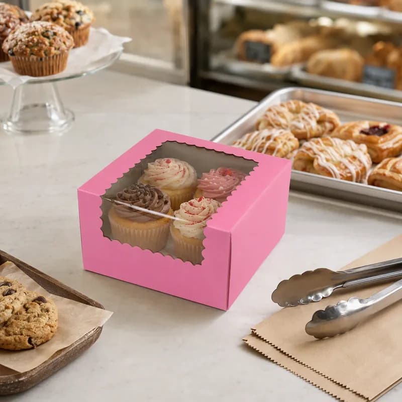Bakery Box 7X7X4 IN Paperboard Strawberry Corner Lock 1-Piece With Window 200/Case