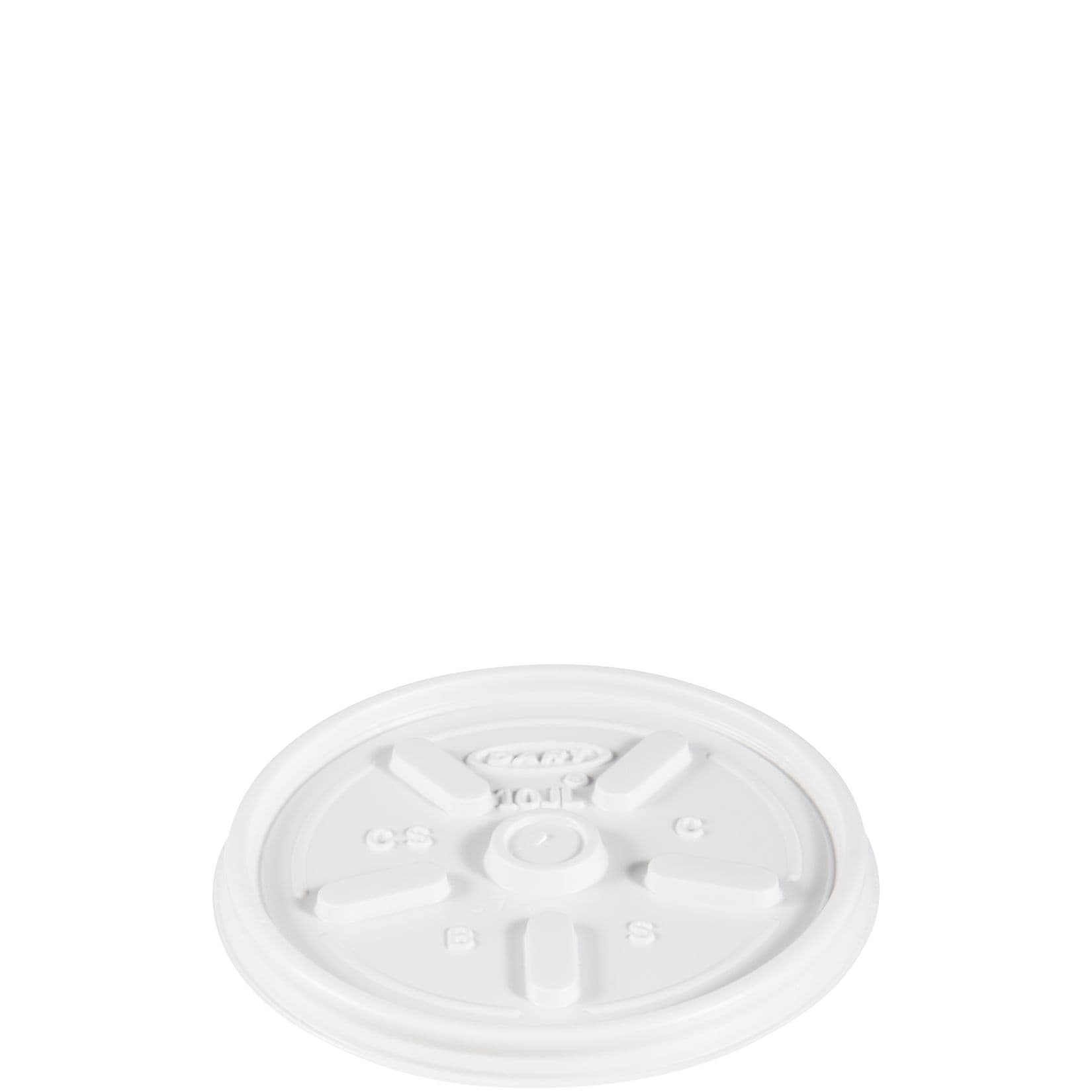 Dart® Lid Flat 3.5X0.3 IN HIPS White For 10 OZ Cup Vented 100 Count/Pack 10 Packs/Case 1000 Count/Case