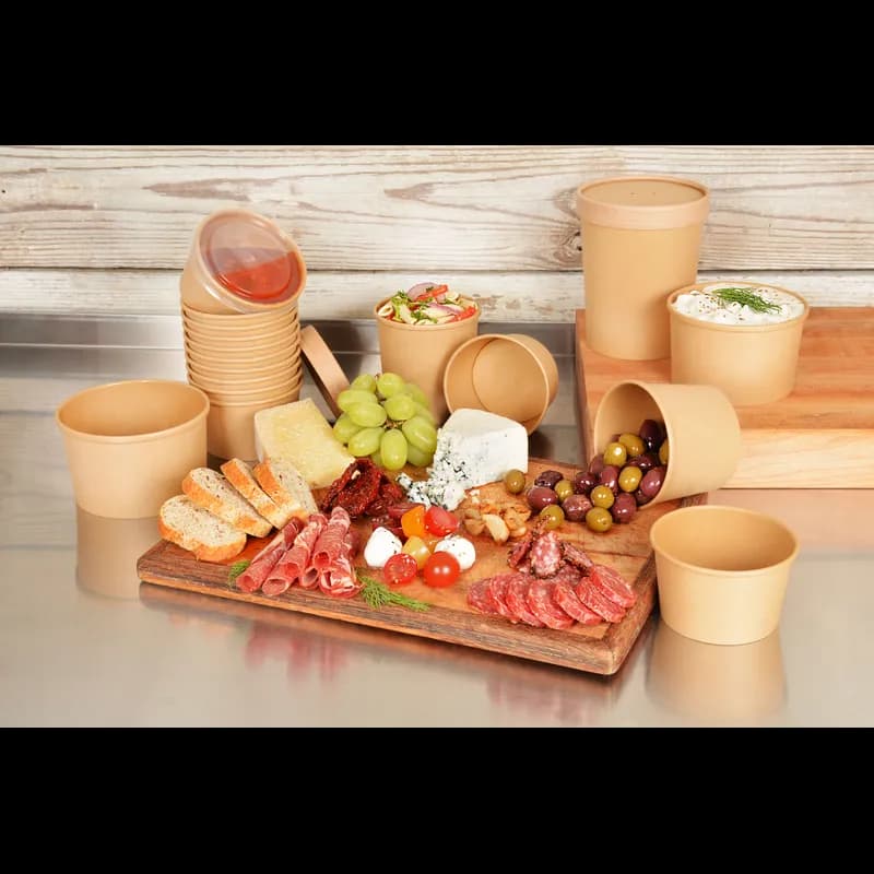 Soup Food Container Base 16 OZ Paperboard Kraft Tall Leak Resistant 500/Case