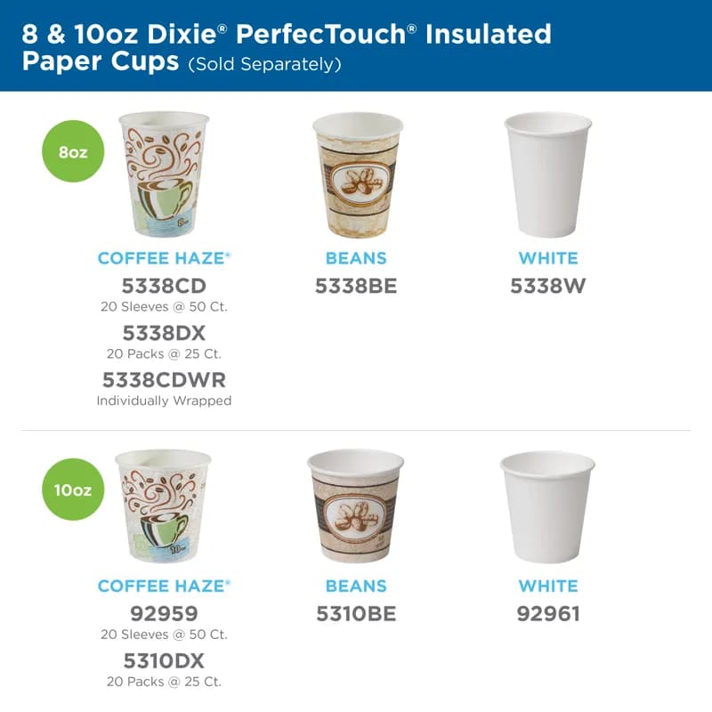 Dixie® Perfect Touch Hot Cup Insulated 8 OZ Double Wall Poly-Coated Paper White 1000/Case