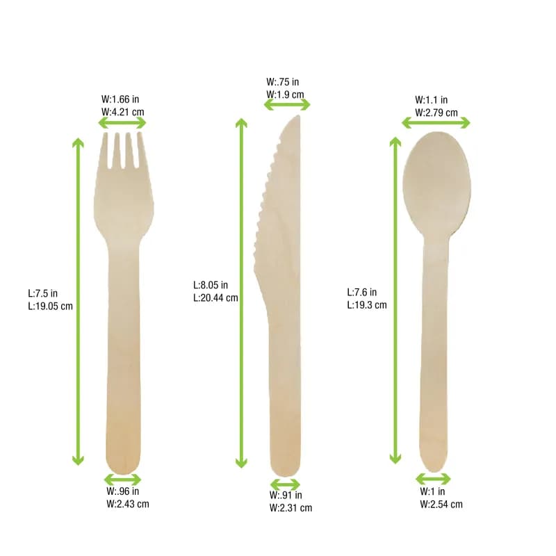 Cutlery Kit 6.2 IN Wood Natural Oven Safe With Napkin,Knife,Fork,Spoon 50 Count/Pack 5 Packs/Case 250 Count/Case