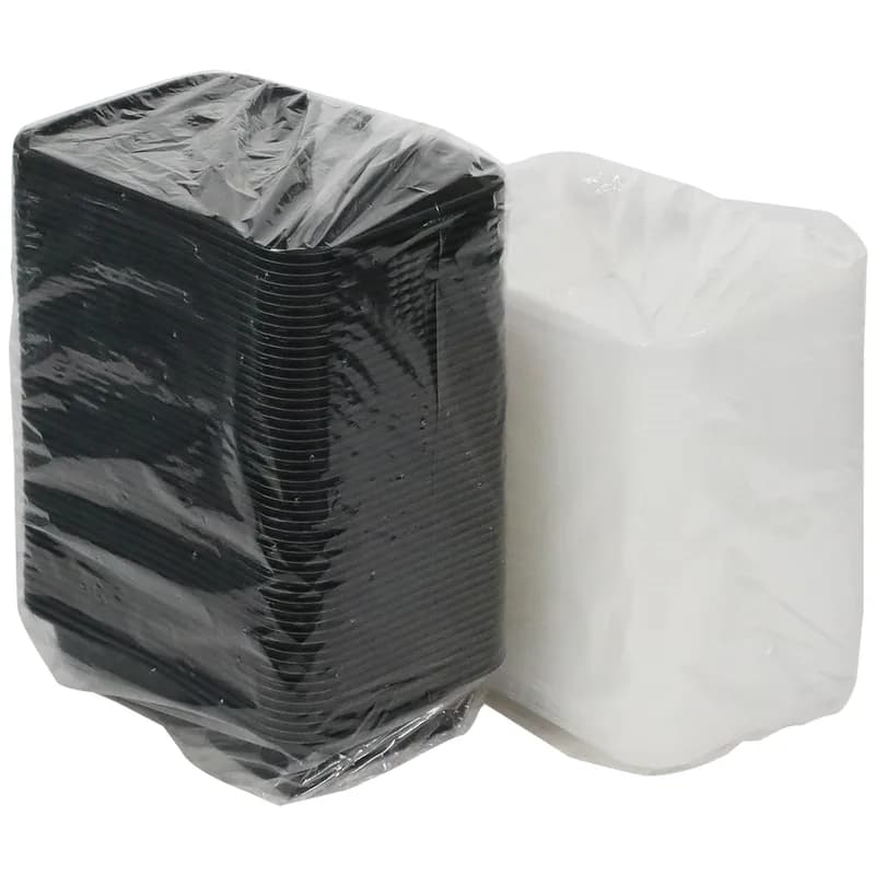Take-Out Container Base & Lid Combo With Dome Lid 30 OZ 2 Compartment PP Black Clear Rectangle 150/Case