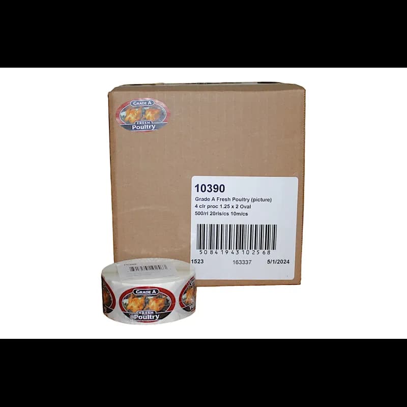 Grade A Fresh Poultry Meat Label 1.25X2 IN Picture Oval Foil 4 Color Process 500 Count/Roll 20 Rolls/Case