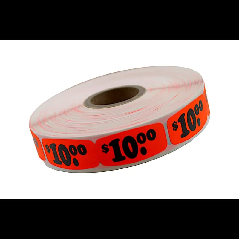 10 Price Label 0.625X1.25 IN Black Fluorescent Red Short Oval 1000 Count/Roll 50 Rolls/Case 50000 Count/Case