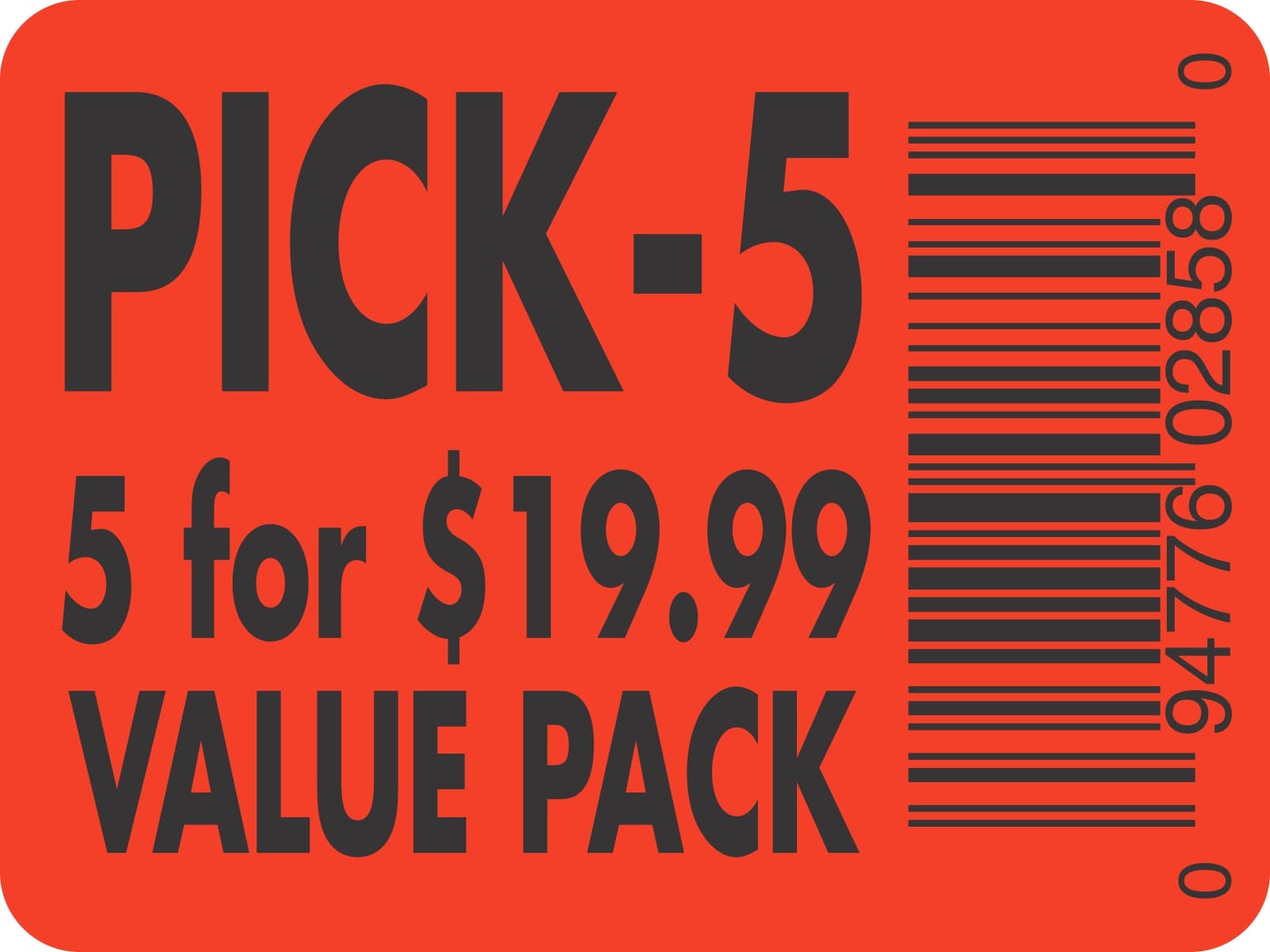 Pick-5/5@$19.99 Value Pack Label UPC 500/Roll