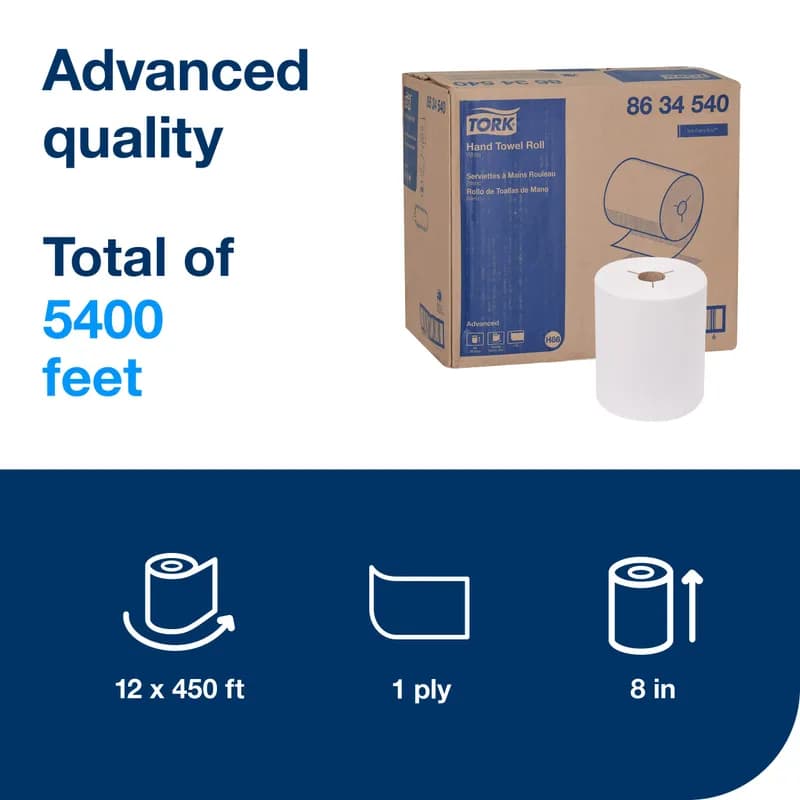 Tork Roll Paper Towel H86 7.938IN X450FT 1PLY White Refill 1 Count/Pack 12 Packs/Case 12 Count/Case