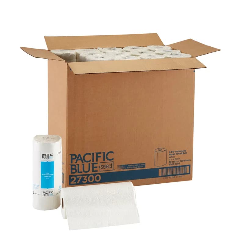 Pacific Blue Select Roll Paper Towel 9X11 IN 2PLY White Hardwound Perforated 100 Sheets/Roll 30 Rolls/Case
