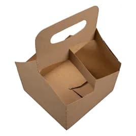 Cup Carrier 7.25X7X9.25 IN 4 Compartment Paper Brown For 4-32 OZ With Handle 250/Case