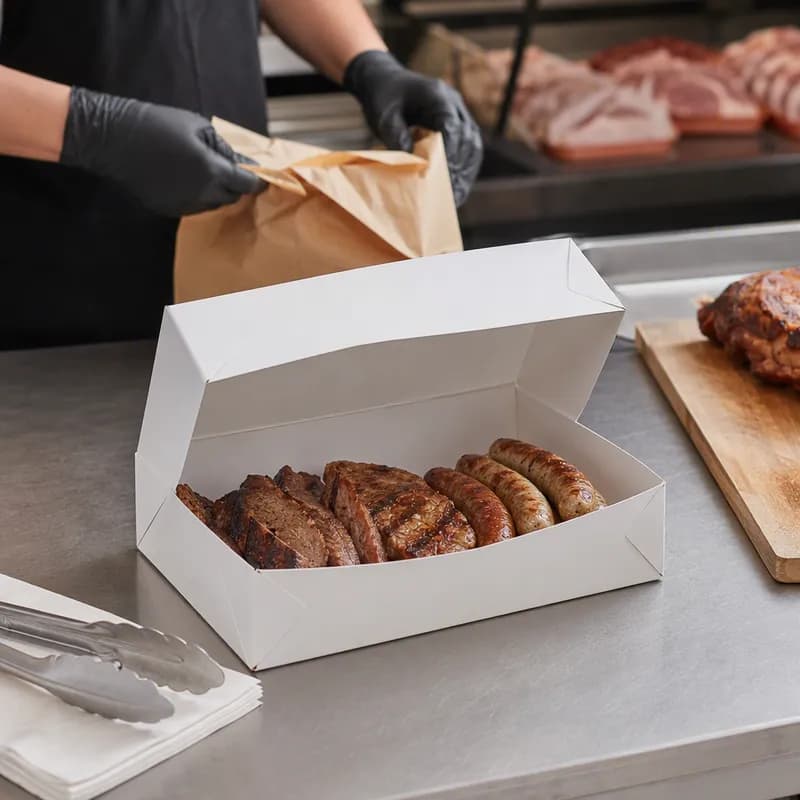 Sausage Take-Out Box Base & Lid Combo 12.25X7.875X3.9375 IN Clay-Coated Kraft Board White Kraft Rectangle 100/Case