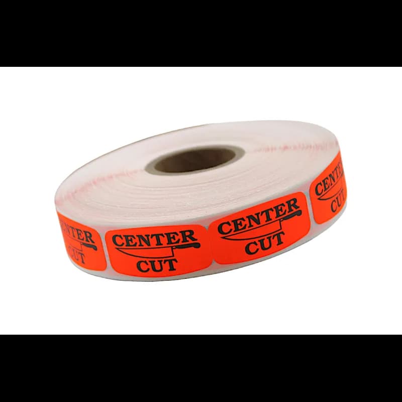 Center Cut Label 0.625X1.25 IN Black Fluorescent Red Short Oval 1000 Count/Roll 50 Rolls/Case 50000 Count/Case