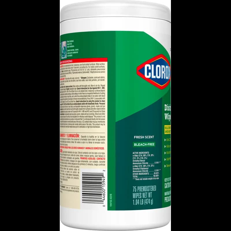 Clorox® Fresh Scent One-Step Disinfectant Multi Surface Wipe Bleach-Free Antibacterial 75 Count/Pack 6 Packs/Case