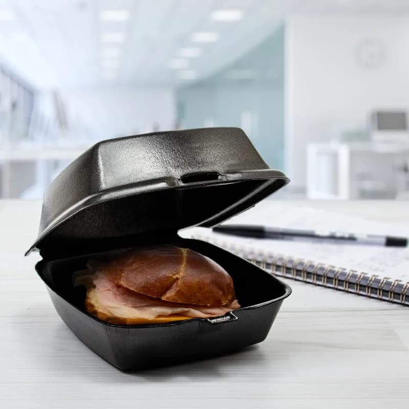 Dart® Sandwich Take-Out Container Hinged Large (LG) 5.82X6.11X3 IN XPS Black Insulated 125 Count/Pack 4 Packs/Case
