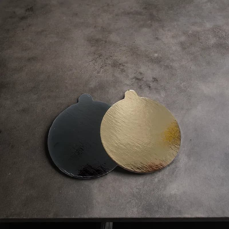 Cake Board Foil-Lined Paper Gold Black Round With Tab 500/Case