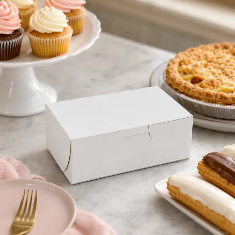 Eclair Box 2 CT 6.25X3.75X2.13 IN Clay-Coated Kraft Board White Kraft Rectangle Lock Corner Tuck Top 250/Bundle