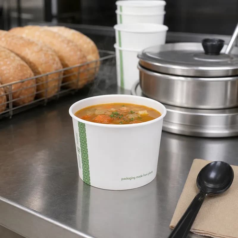 Soup Food Container Base 8 OZ Paper PLA White Round 1000/Case