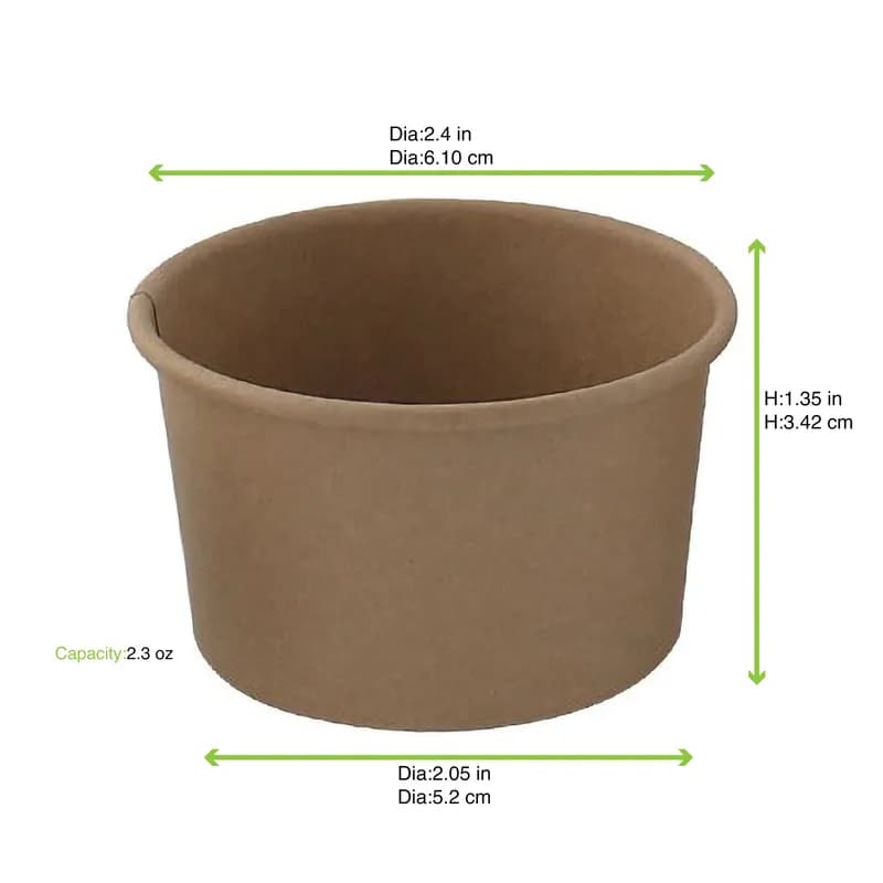 Food Container Base 2.3 OZ Kraft Paperboard Round Grease Resistant 50 Count/Pack 20 Packs/Case 1000 Count/Case
