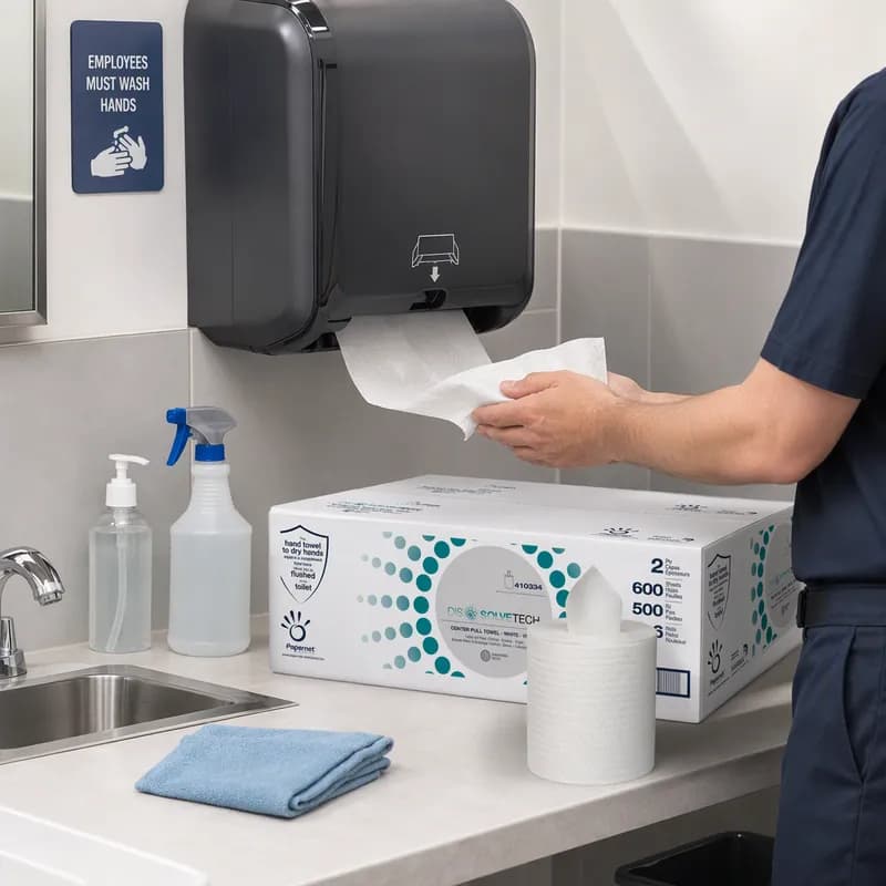 Dissolve Tech Roll Paper Towel 500 FT 2PLY Virgin Pulp Centerpull 2.91IN Core Diameter 600 Sheets/Roll 6 Rolls/Case