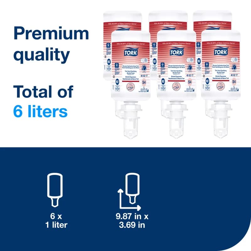 Tork Hand Sanitizer Foam 1 L Unscented Clear Alcohol Formula For S4 1 Count/Pack 6 Packs/Case 6 Count/Case