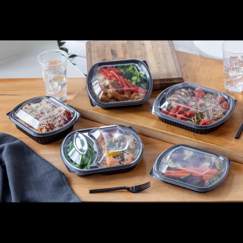 Lid Dome Large (LG) 9.375X8X1.25 IN 2 Compartment OPS Clear Oval For Tray Unhinged Anti-Fog Leak Resistant 250/Case
