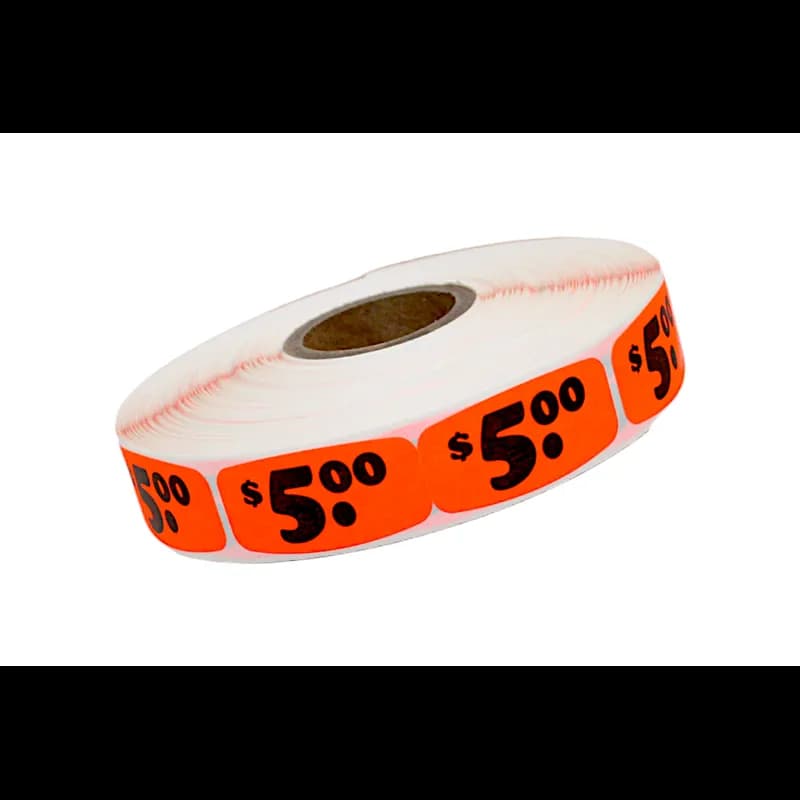 5 Price Label Black Fluorescent Red Short Oval 1000 Count/Roll 50 Rolls/Case 50000 Count/Case
