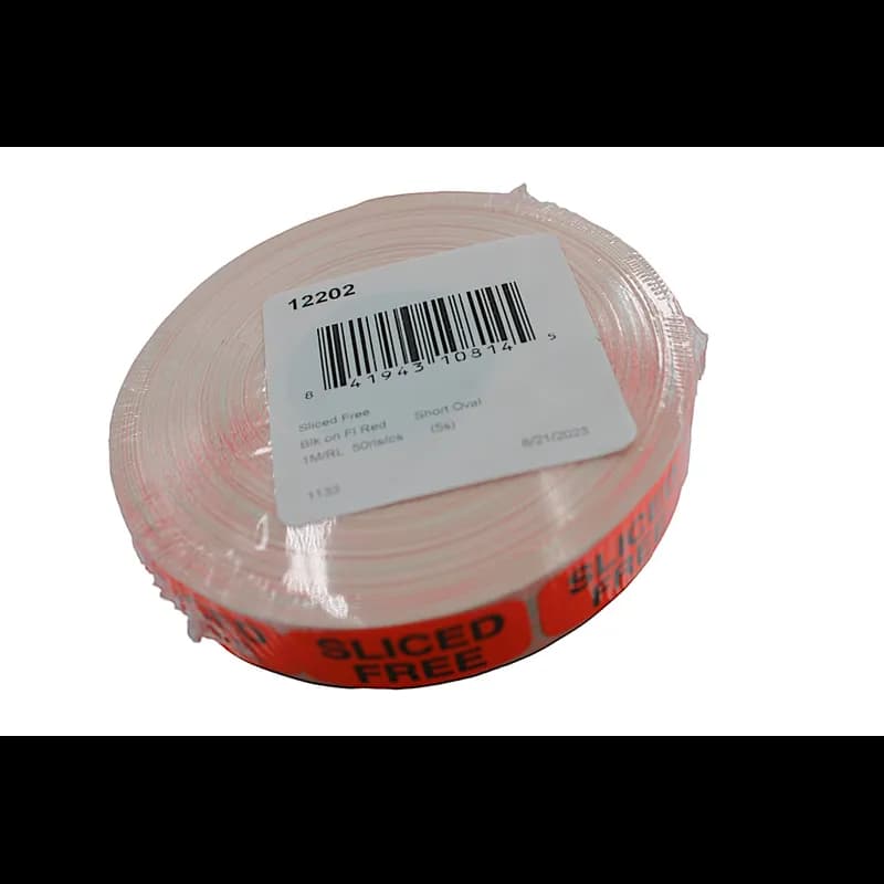 Sliced Free Label 0.625X1.25 IN Black Fluorescent Red Short Oval 1000 Count/Roll 50 Rolls/Case 50000 Count/Case