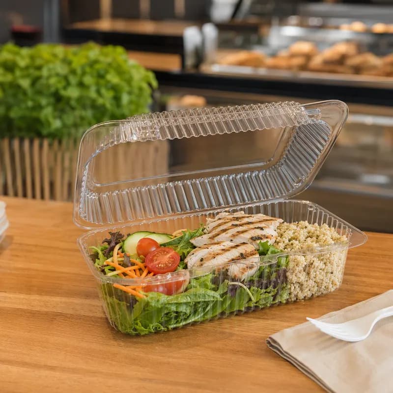 Essentials Take-Out Container Hinged With Dome Lid Small (SM) 8X4.75X3.625 IN RPET Clear Rectangle 500/Case