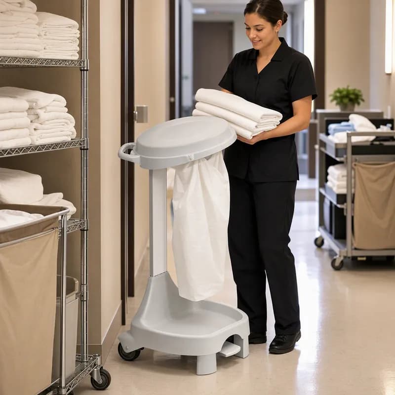 Linen Hamper 32 GAL Gray 2 Legs 4 Wheels With Cover 2/Case