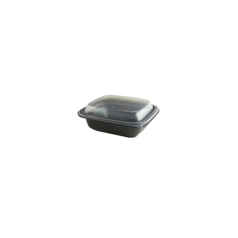 MicroRaves® Take-Out Container Base & Lid Combo With Dome Lid 16 OZ PP Black Clear Rectangle 201/Case