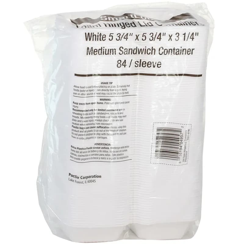 Take-Out Container Hinged With Dome Lid 5.8X5.8X3.3 IN Polystyrene Foam White Square 504/Case