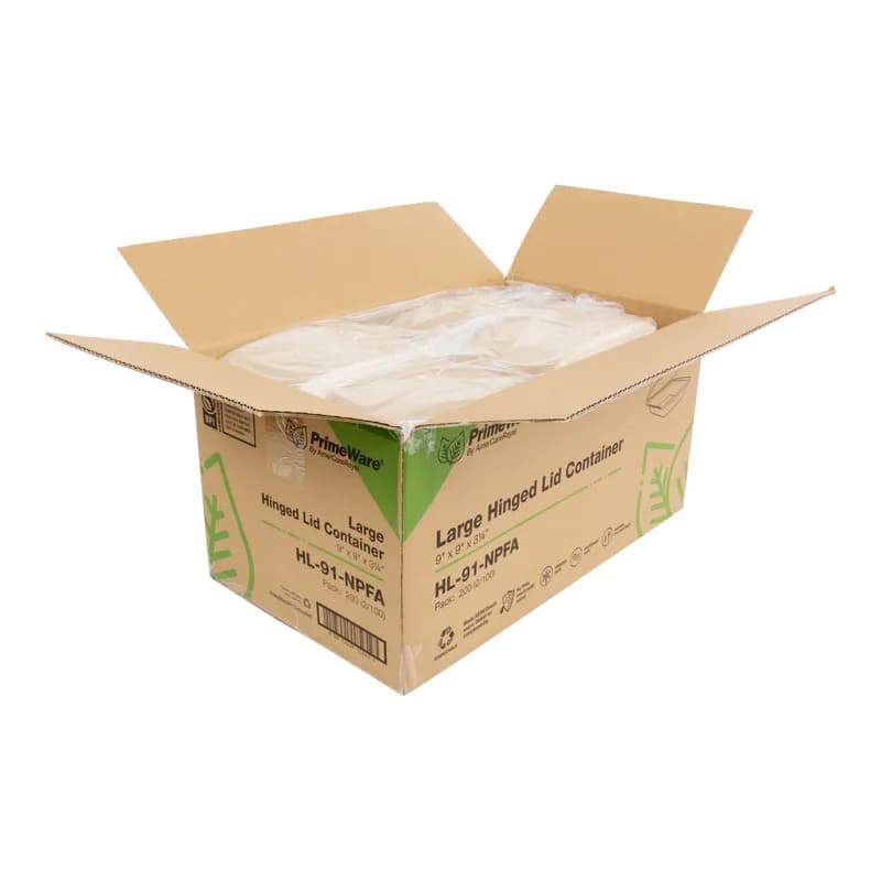 Take-Out Container Hinged Large (LG) 9X9X3.19 IN Molded Fiber Natural Square 100 Count/Pack 2 Packs/Case 200 Count/Case