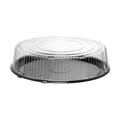 WNA CaterLine® Serving Tray Base & Lid Combo With Dome Lid 18 IN PET Black Clear Round 25/Case