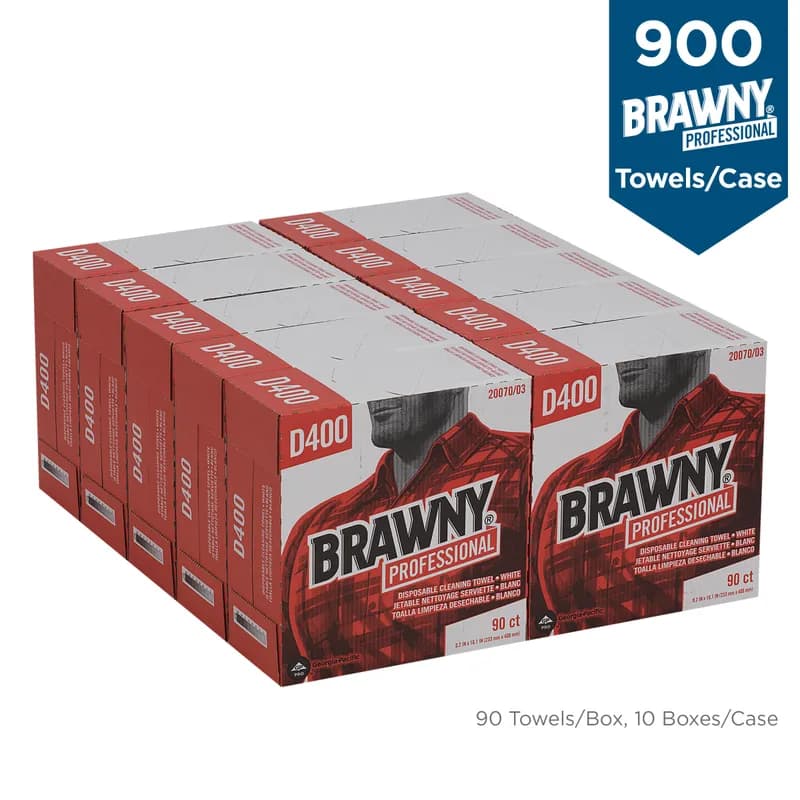Brawny® Professional Cleaning Wipe 16.1X9.2 IN Medium Duty 1PLY White Pop-Up 90 Count/Pack 10 Packs/Case