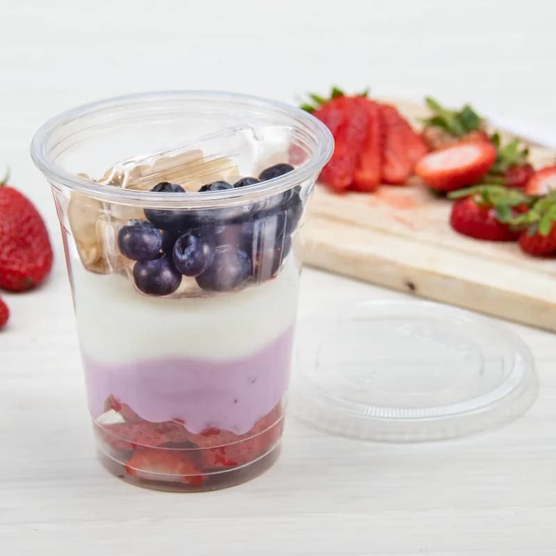 Dart® Parfait Dessert Container Base & Lid Combo 12 OZ 2 Compartment PET Clear With Insert 50 Count/Bag 10 Bags/Case