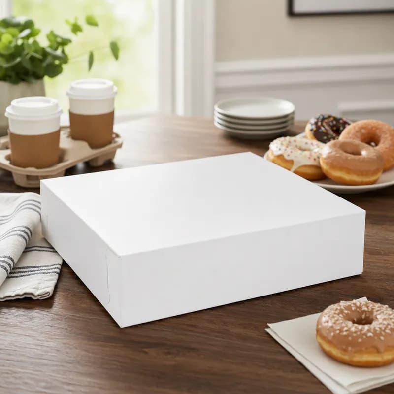 Donut Box 18X13X3.5 IN Clay-Coated Kraft Board White Kraft Rectangle Lock Corner 100/Bundle
