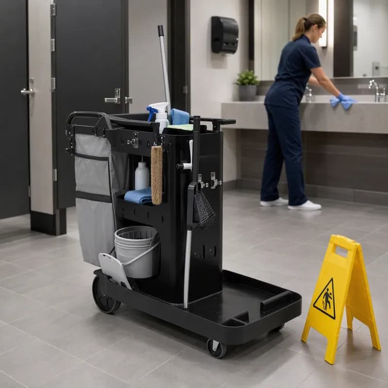 RestroomRx Janitorial Cleaning Cart & Bag Black Plastic Vinyl Tool Clip 1/Each