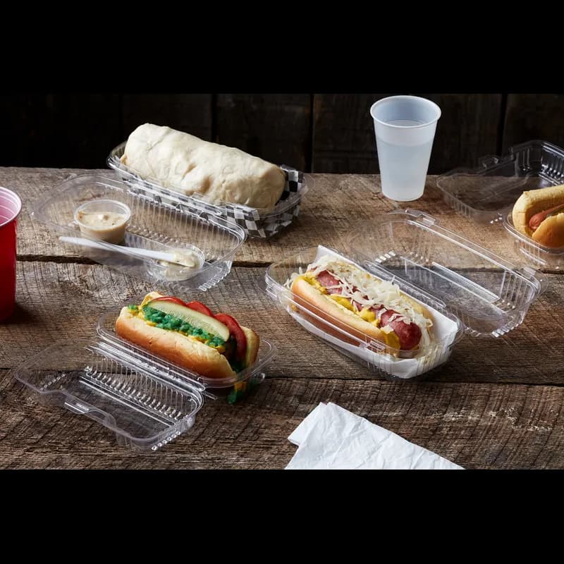 Hoagie & Sub Take-Out Container Hinged With Dome Lid 9.3X4.5X3 IN OPS Clear Rectangle 250/Case