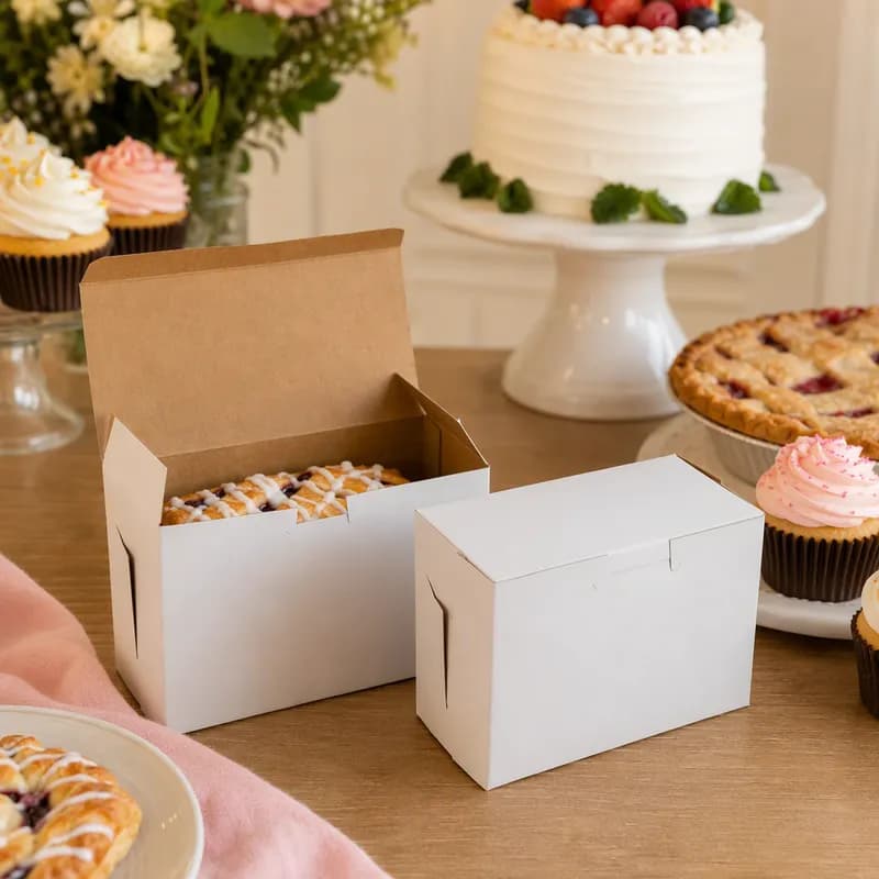 Bakery Box 5.5X2.75X4 IN Clay-Coated Kraft Board White Kraft Rectangle Lock Corner Tuck Top 250/Bundle