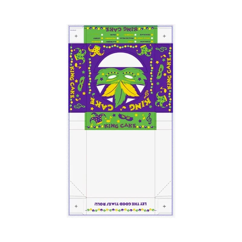 King Cake Box 10X10X2.5 IN Paperboard Mardi Gras Square 100/Case