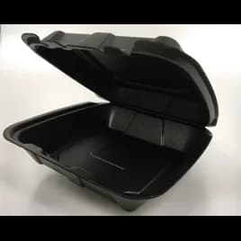 Regal Take-Out Container Hinged 9.5X9.25X3.75 IN Polystyrene Foam Black Square Vented Grease Resistant 200/Case