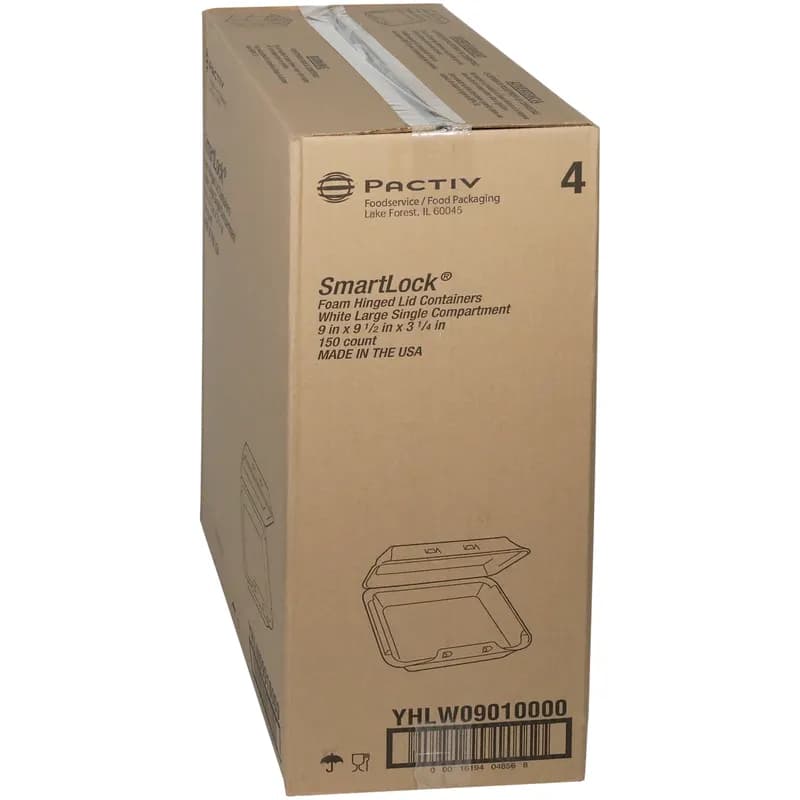 Take-Out Container Hinged With Dome Lid 9X9.1X3.3 IN Polystyrene Foam White Square 150/Case