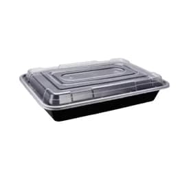 Take-Out Container Base & Lid Combo 56 OZ Plastic Black Clear Rectangle Reusable 150/Case