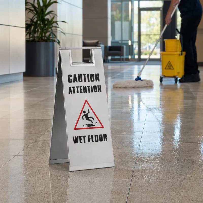 Wet Floor Sign 9.5X23.0625 IN Stainless Steel 2-Sided 1/Each