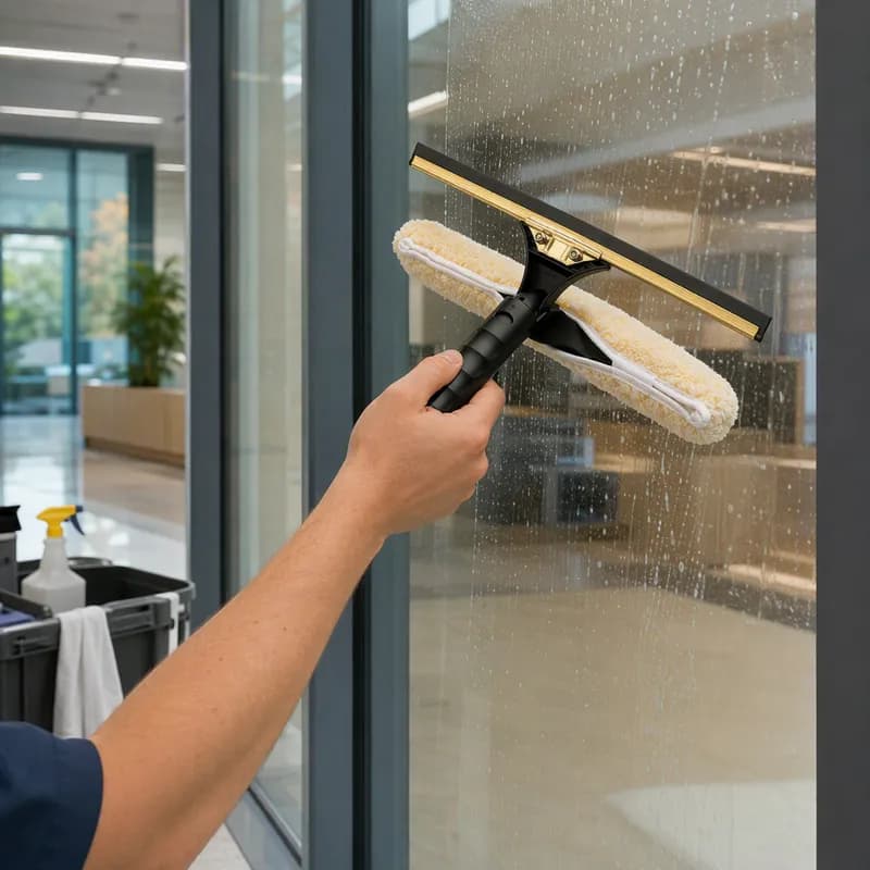 Window Squeegee & Brush Medium Duty Stainless Steel Microfiber Black 2 Section Combo Quick Release With 14IN Head 1/Each